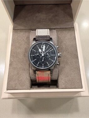 Burberry Chronograph Watch with Burberry Check Strap in Black/Brown/Beige BU7815